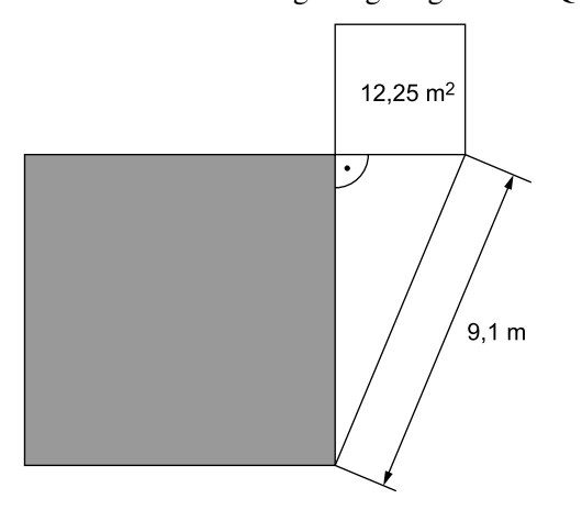 Geometrische Skizze mit Flächenangabe 12,25 m² und Länge 9,1 m